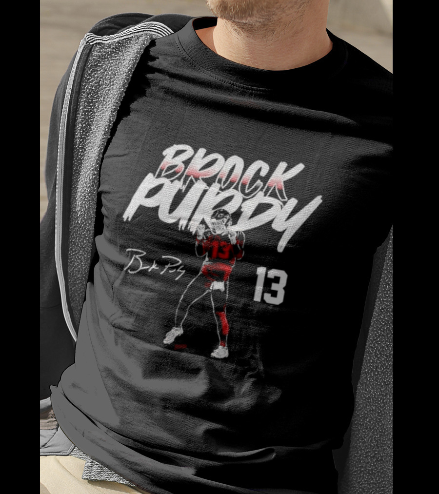 Brock Purdy 13 Quarterback Signature Brushwork Figure T-Shirt