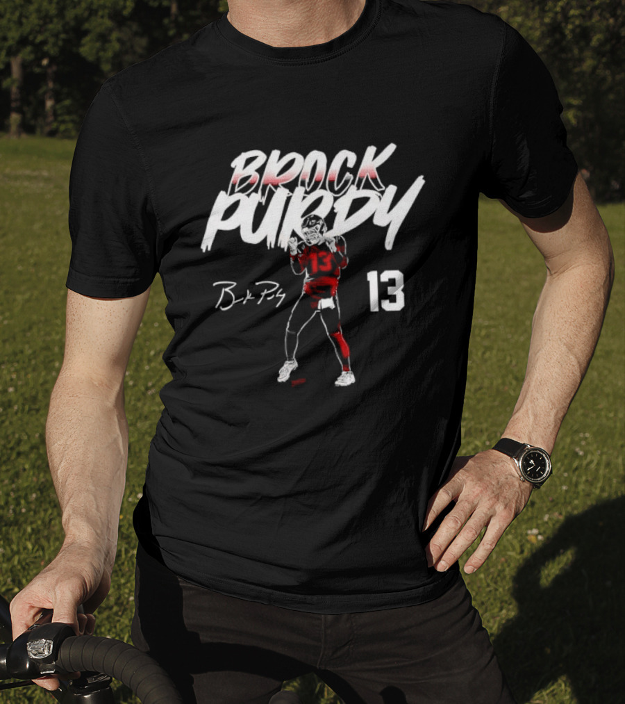 Brock Purdy 13 Quarterback Signature Brushwork Figure T-Shirt