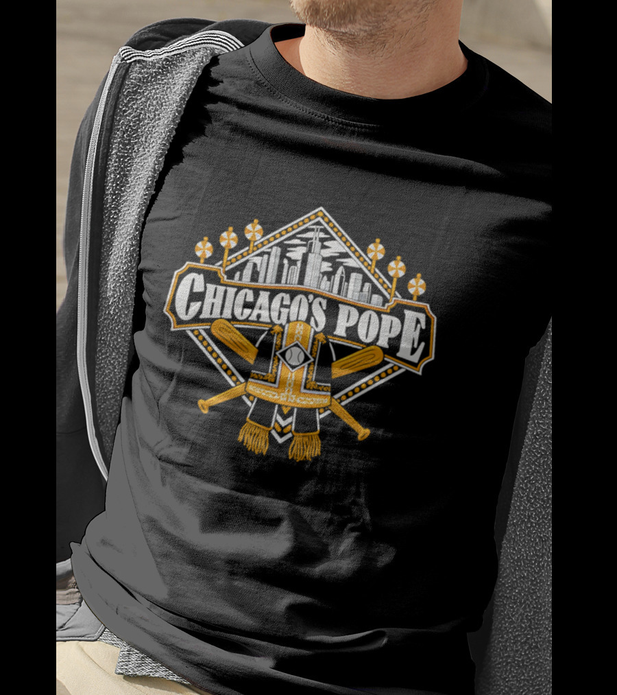 Chicago's Pope Baseball Crossed Bats City Skyline T-Shirt