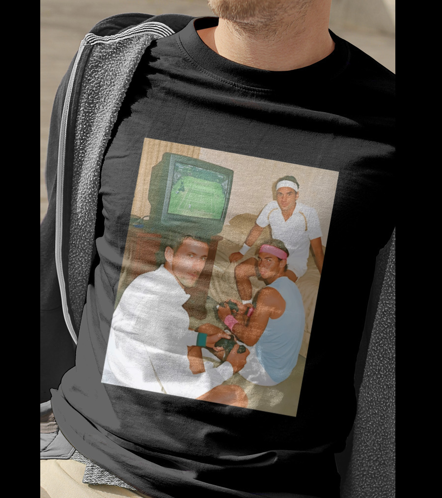 Novak Djokovic Rafael Nadal Roger Federer Playing Tennis Video Game T-Shirt