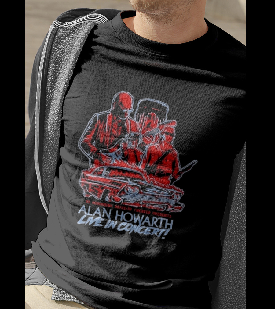 The Mahoning Drive In Theater Presents Alan Howarth Live Concert Horror Characters Flaming Car T-Shirt