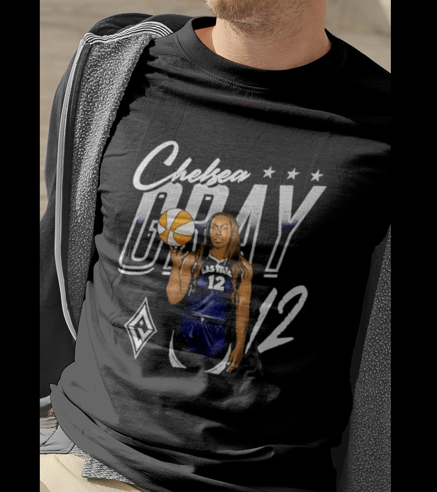 Las Vegas Aces Chelsea Gray Holding Basketball 12 Distressed T-Shirt