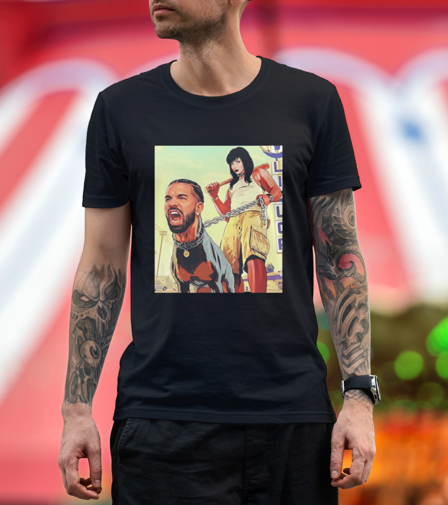 Drake Dog Head Chained To Goth Girl Art Cartoon T-Shirt