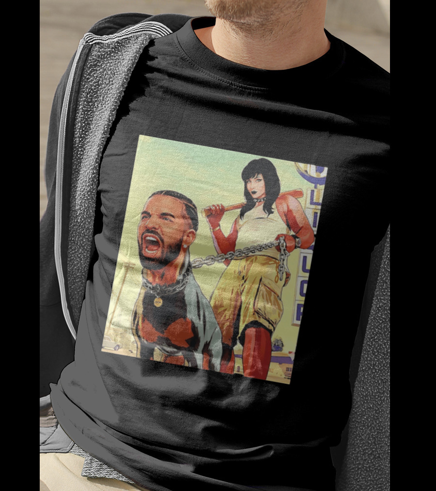 Drake Dog Head Chained To Goth Girl Art Cartoon T-Shirt