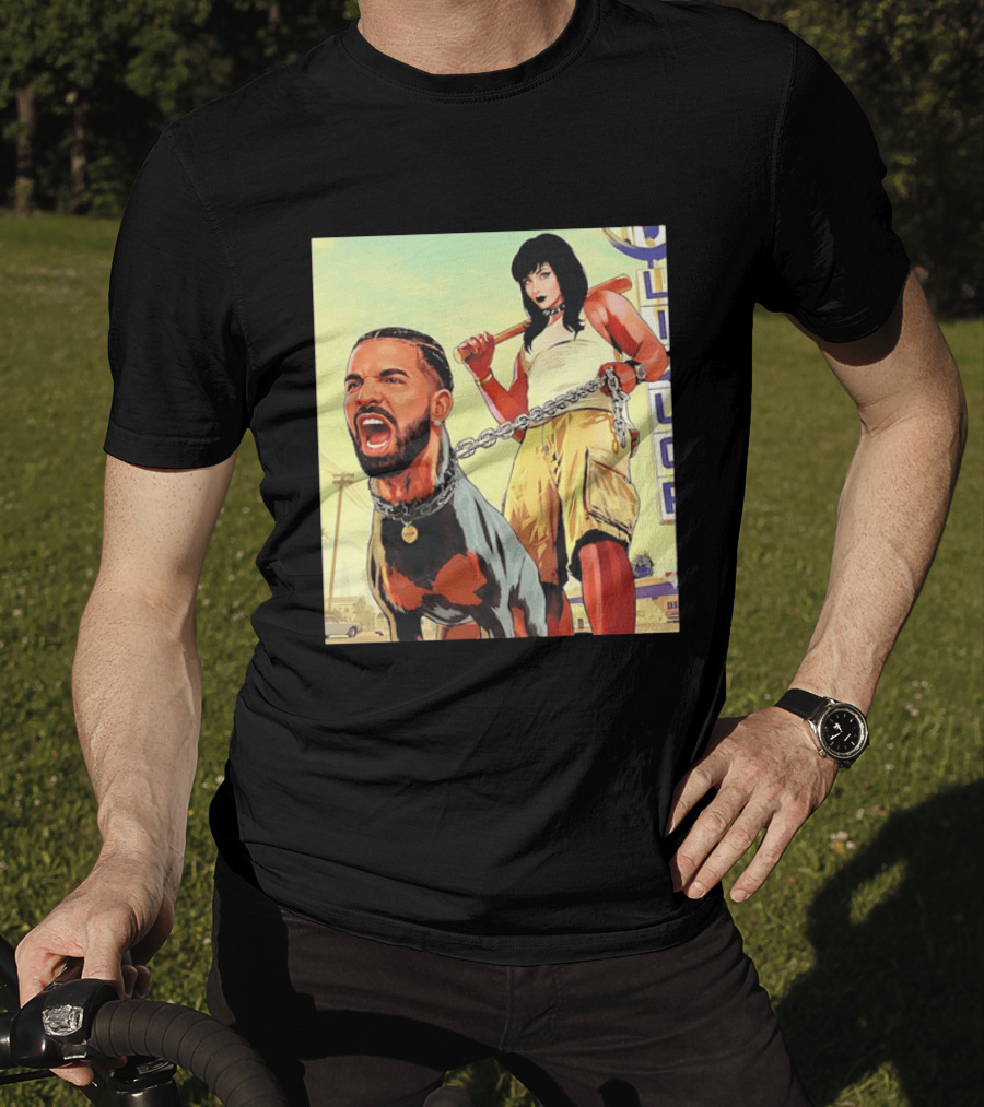 Drake Dog Head Chained To Goth Girl Art Cartoon T-Shirt