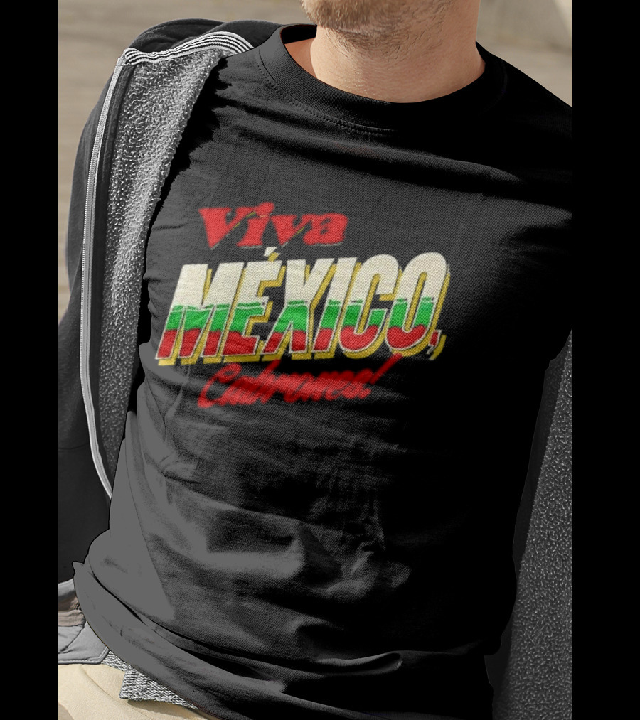Viva México Cabrones Tricolor 3D Block Lettering T-Shirt