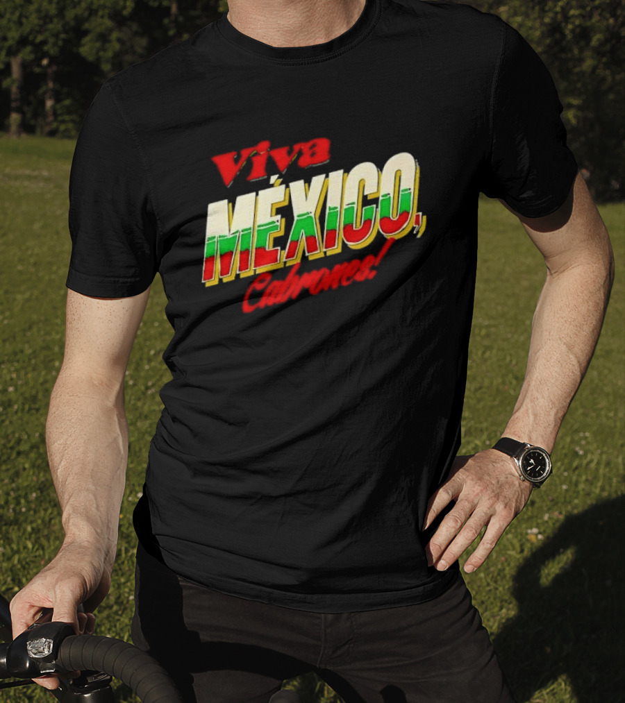 Viva México Cabrones Tricolor 3D Block Lettering T-Shirt