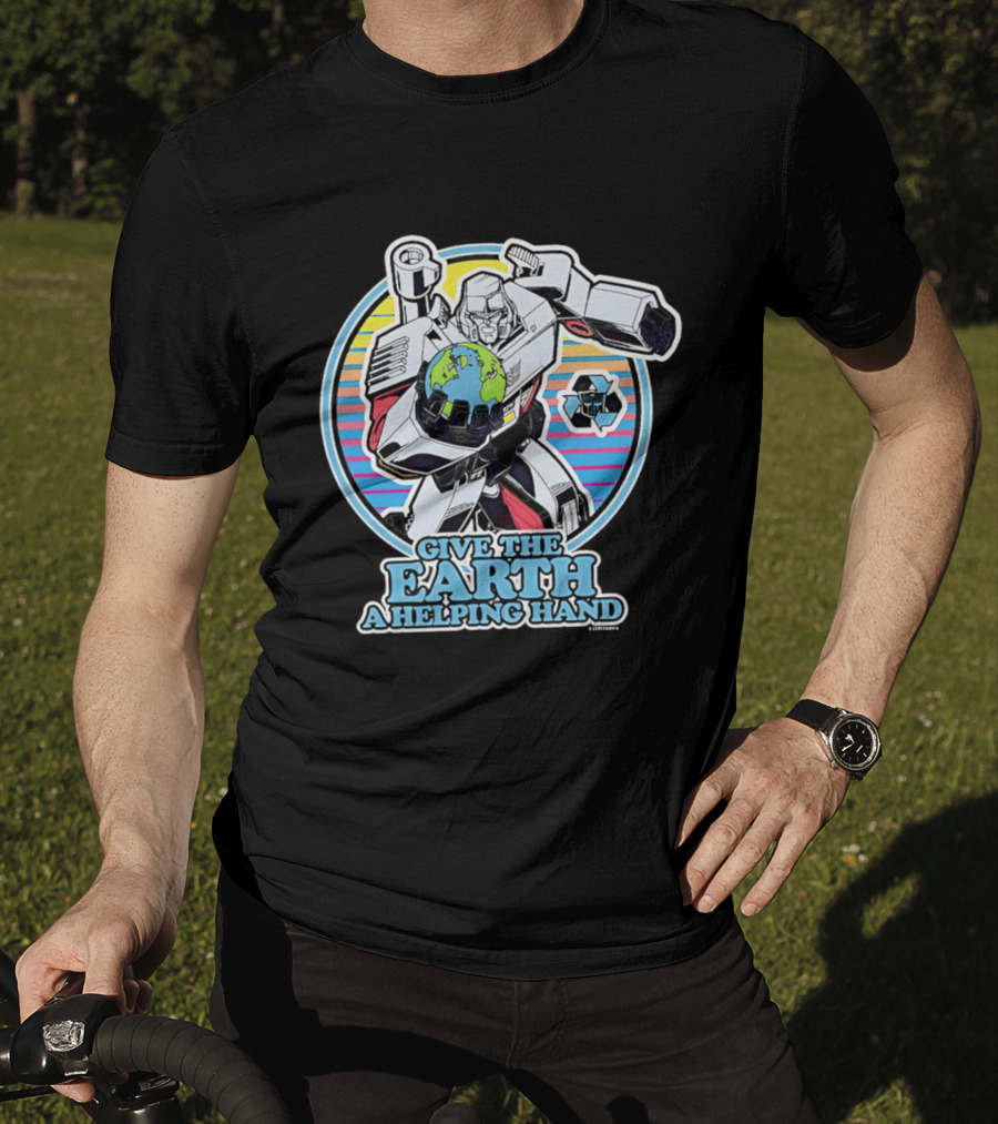 Give The Earth A Helping Hand Megatron With Recycling Symbol Transformers T-Shirt