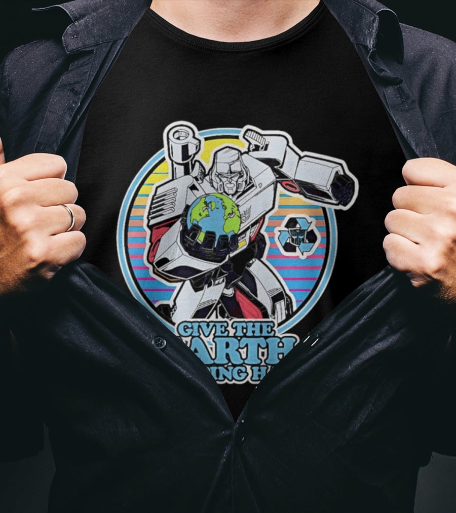 Give The Earth A Helping Hand Megatron With Recycling Symbol Transformers T-Shirt