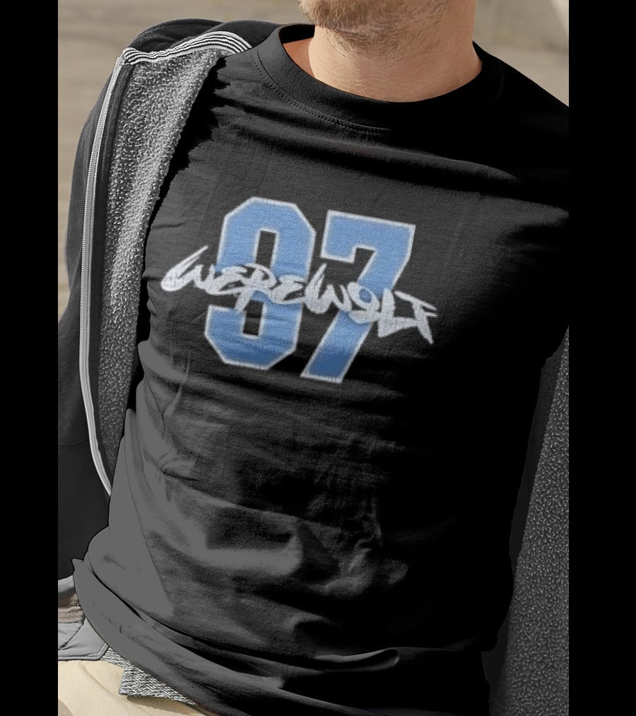 Werewolf 97 Blue Athletic Jersey Number Distressed T-Shirt