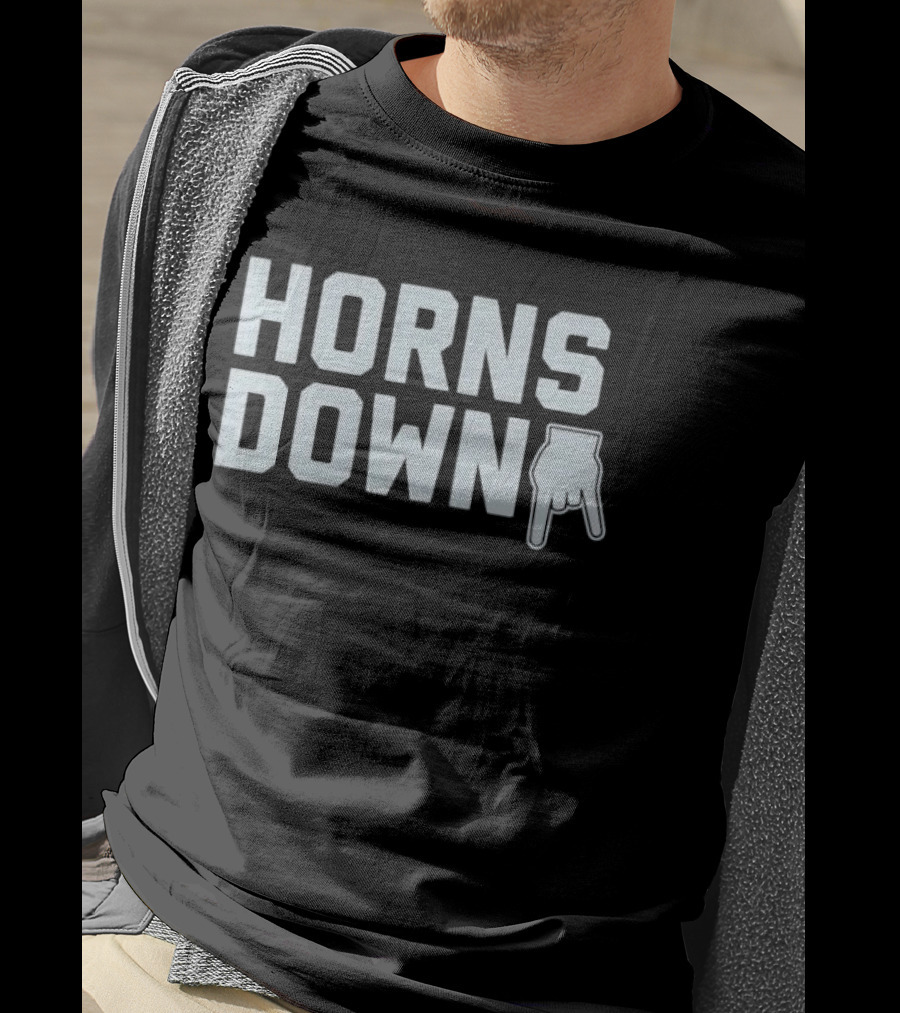 Horns Down Hand Gesture Block Lettering Pointing Finger Sign T-Shirt