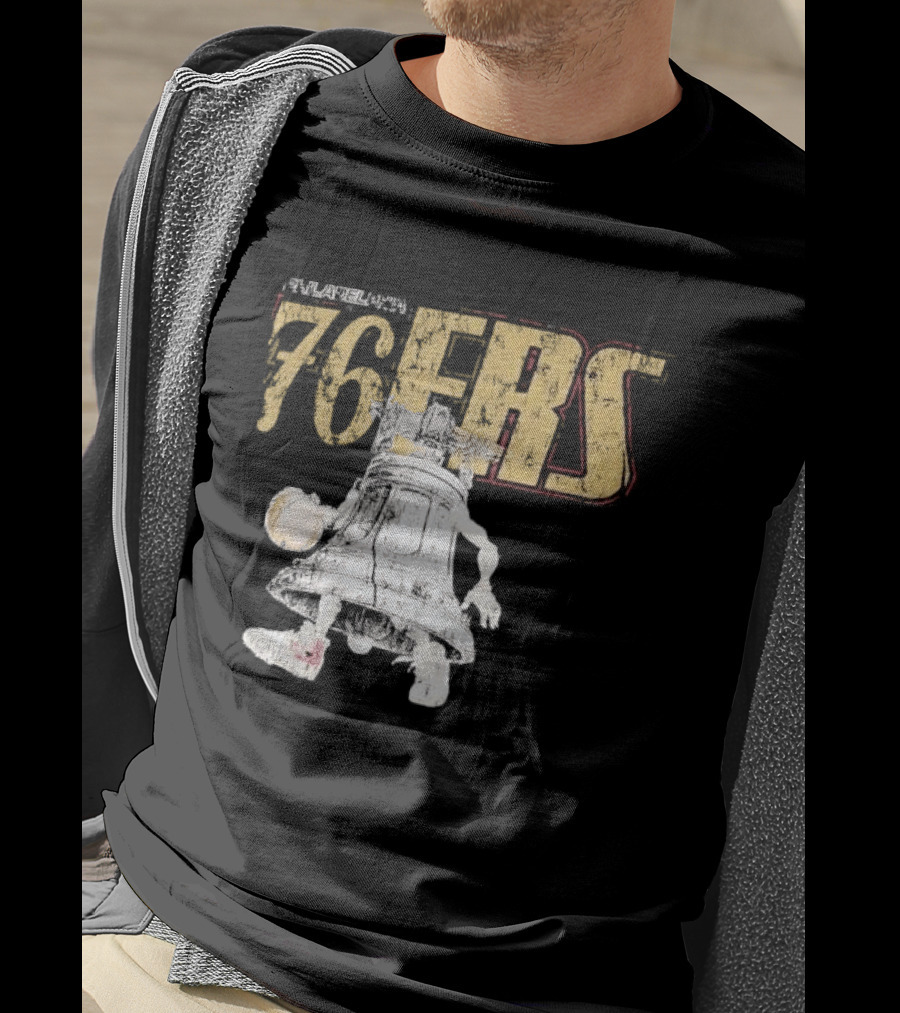 Philadelphia 76ers Distressed Liberty Bell Dribbling Basketball T-Shirt