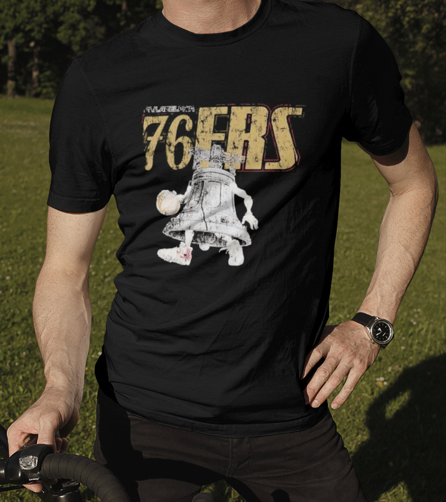 Philadelphia 76ers Distressed Liberty Bell Dribbling Basketball T-Shirt