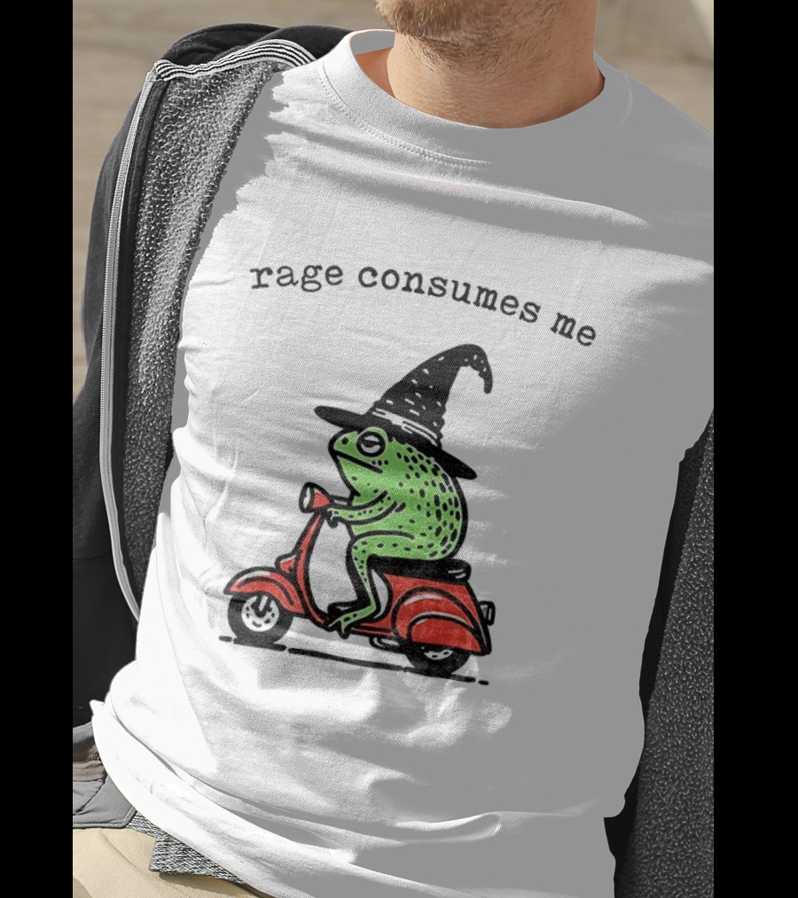 Rage Consumes Me Angry Wizard Frog Riding Scooter T-Shirt