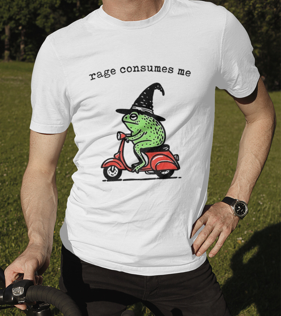 Rage Consumes Me Angry Wizard Frog Riding Scooter T-Shirt