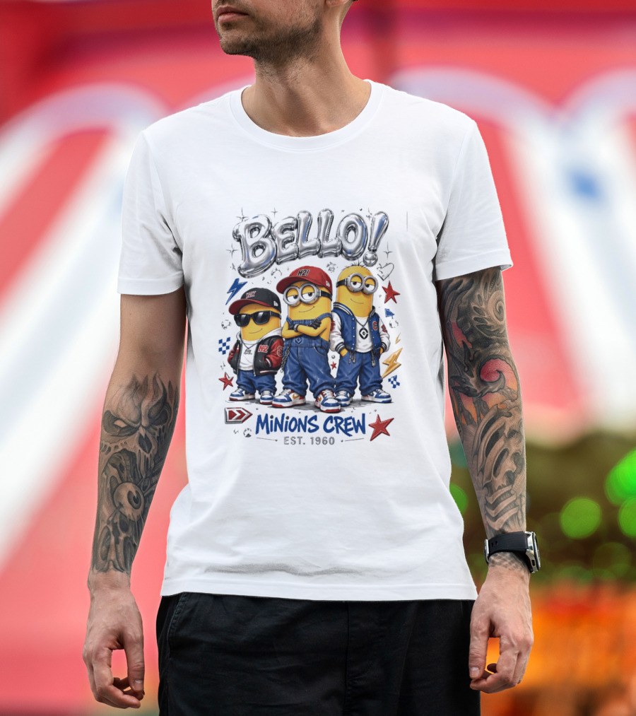 Bello Minions Crew Est 1960 Hip Hop Style Graphic With Stars And Lightning Bolts T-Shirt