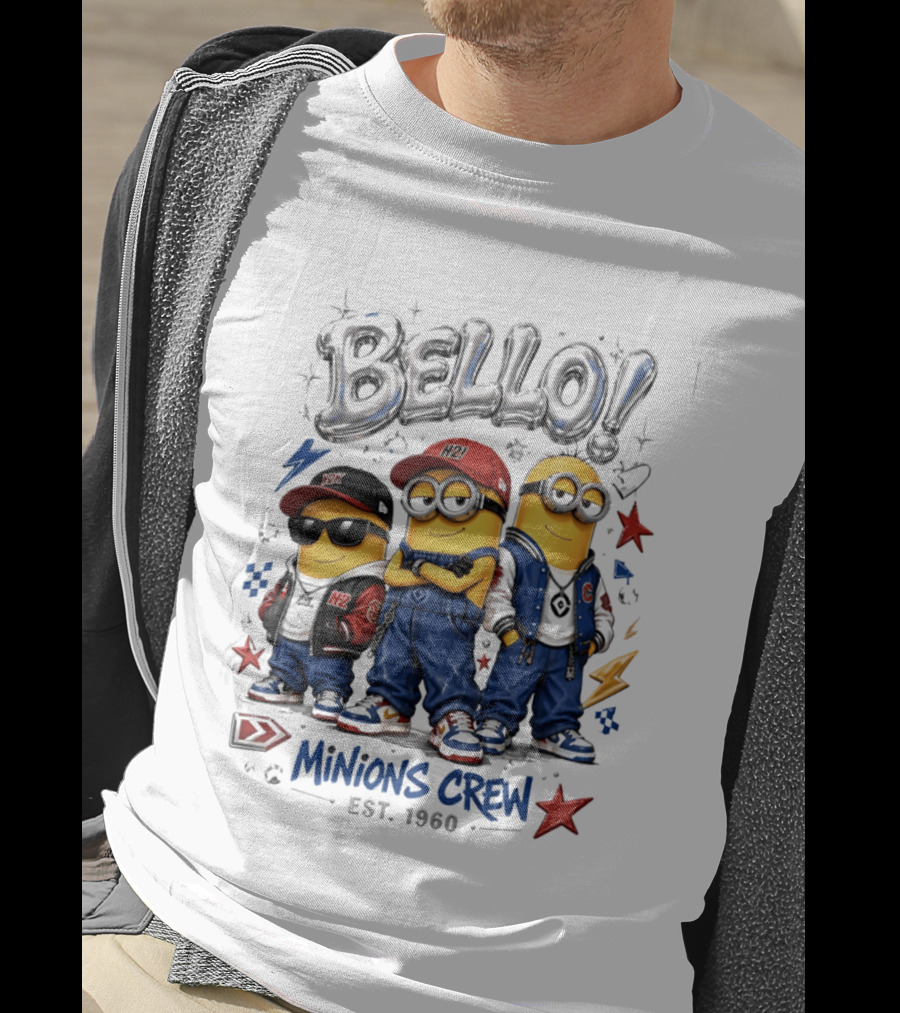 Bello Minions Crew Est 1960 Hip Hop Style Graphic With Stars And Lightning Bolts T-Shirt