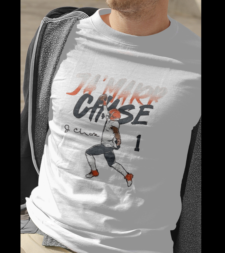 Ja'marr Chase Bengals Player Number One Signature NFLPA T-Shirt