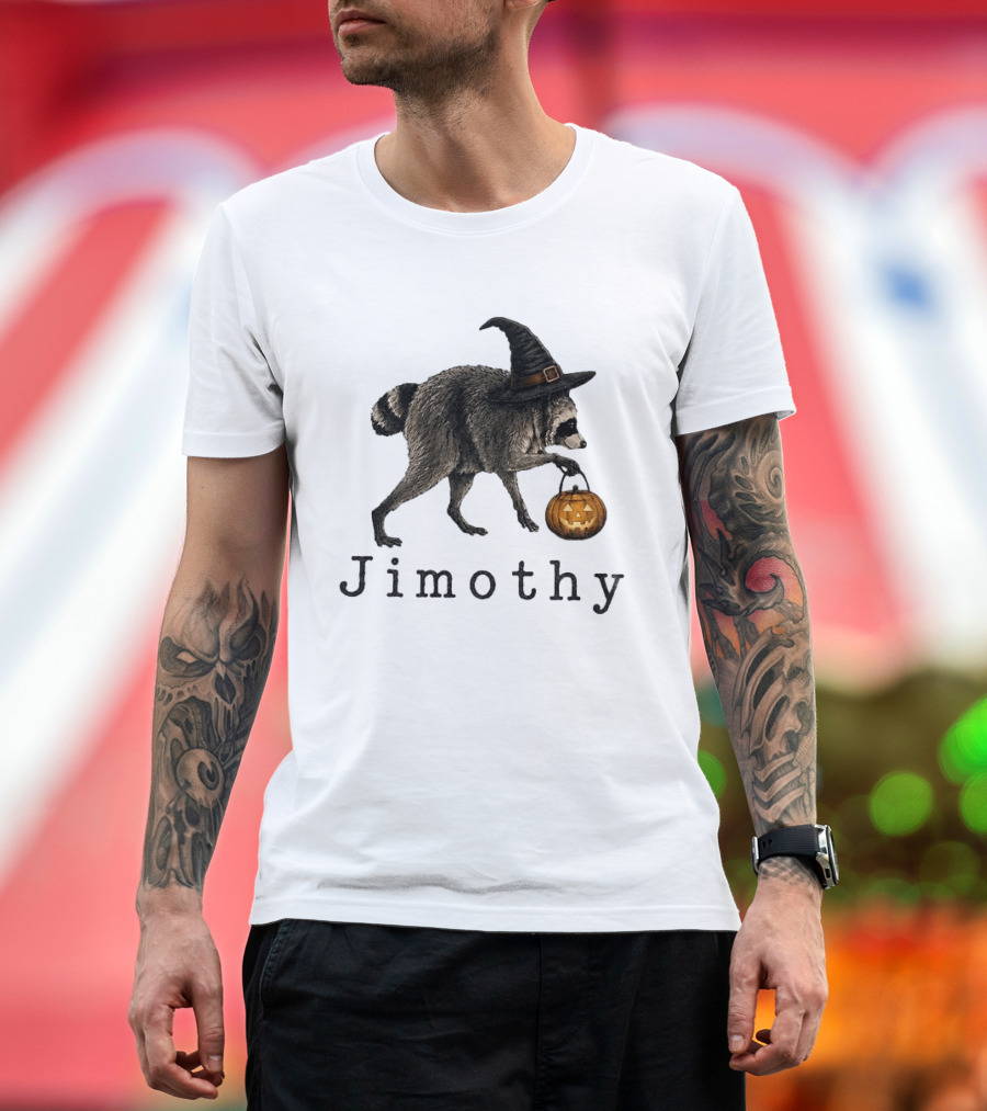 Jimothy Raccoon Witch Hat Pumpkin Candy Bucket T-Shirt