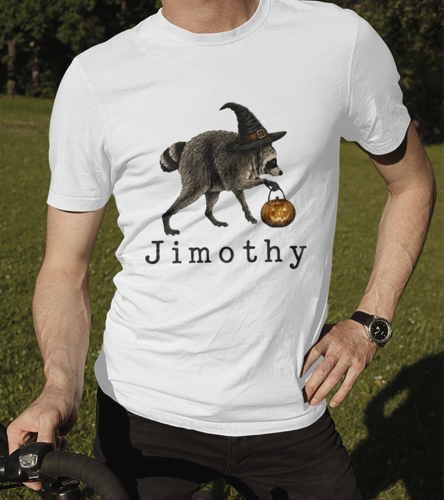 Jimothy Raccoon Witch Hat Pumpkin Candy Bucket T-Shirt