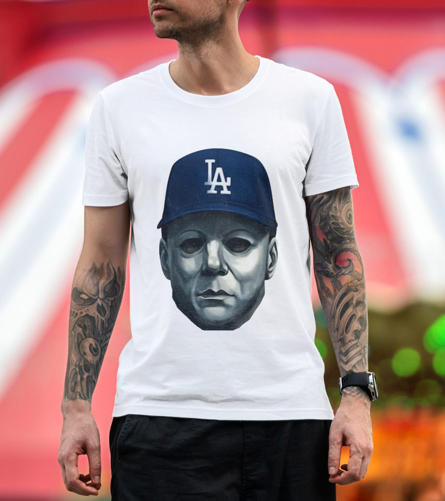 Michael Myers LA Dodgers Cap Halloween Horror T-Shirt