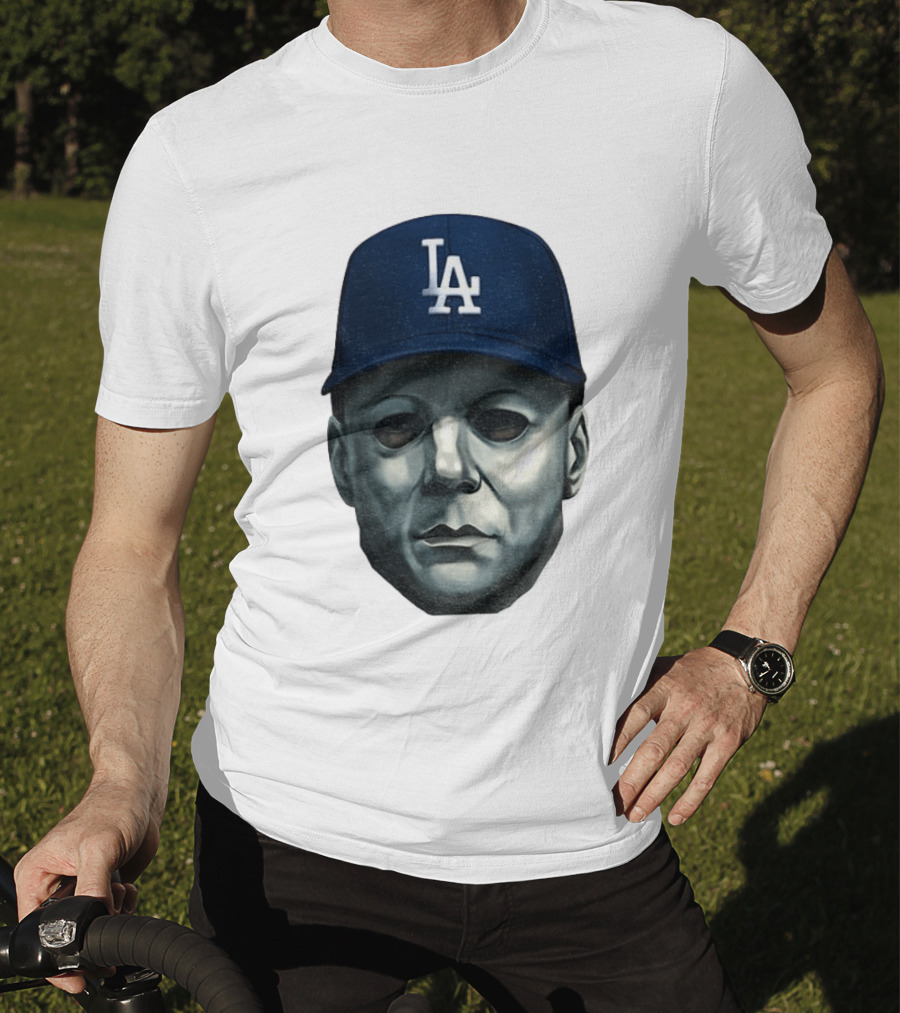 Michael Myers LA Dodgers Cap Halloween Horror T-Shirt