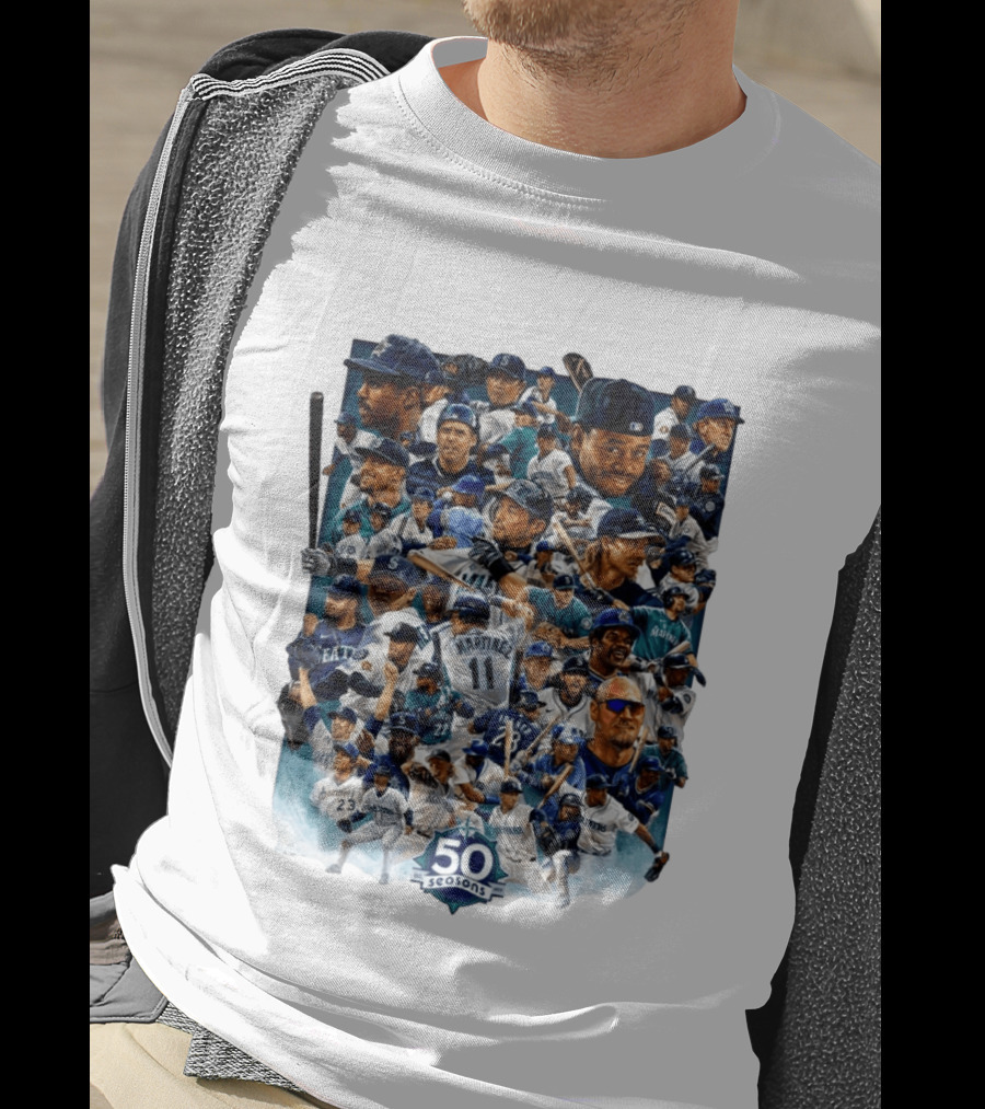 Seattle Mariners 50 Seasons Collage MLB Players Legends And Moments T-Shirt