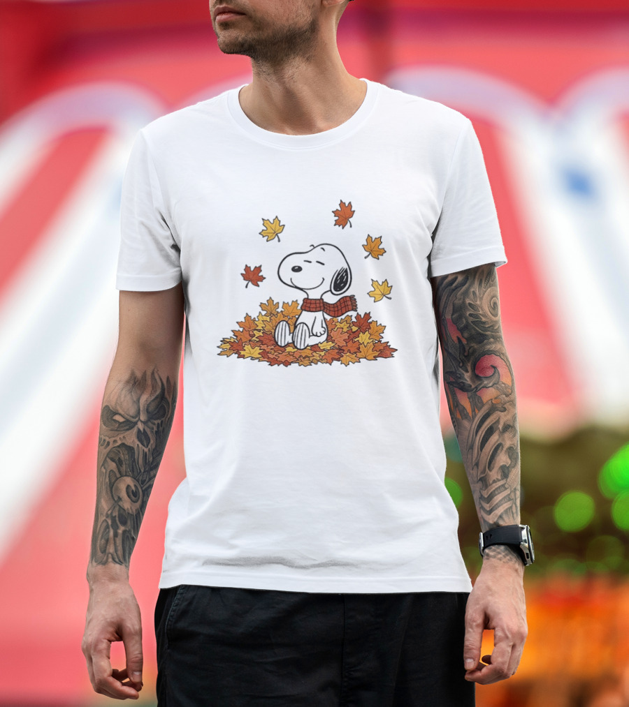 Snoopy Peanuts Autumn Leaves Fall Sitting Relaxing Scarf T-Shirt