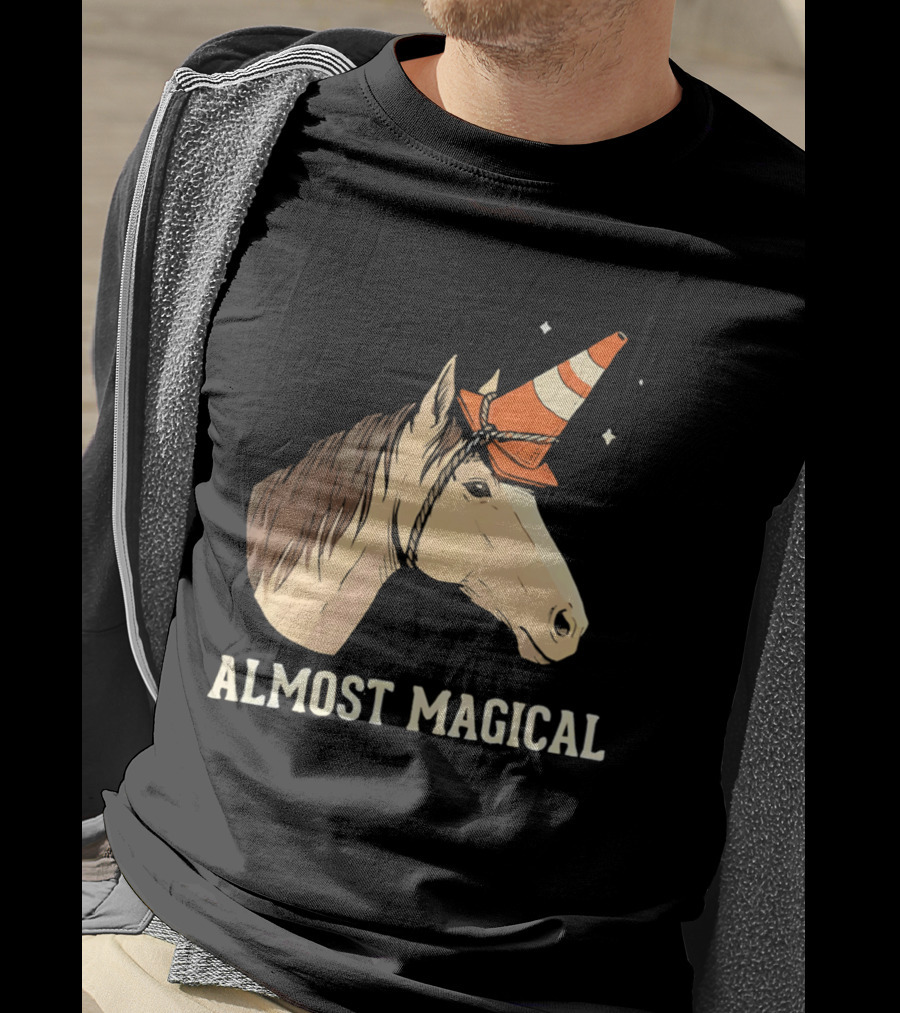 Almost Magical Horse With Traffic Cone Hat T-Shirt