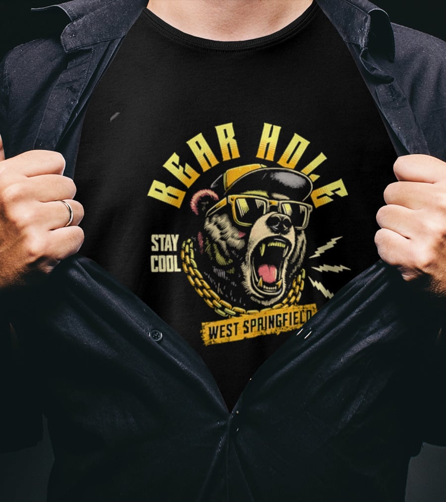 Bear Hole West Springfield Roaring Grizzly Stay Cool Sunglasses Cap Gold Chain T-Shirt