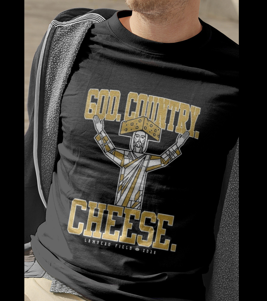 God Country Cheese Lambeau Field 2026 Jesus Statue Wearing Cheesehead T-Shirt