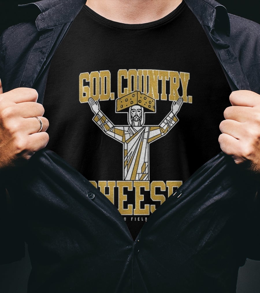 God Country Cheese Lambeau Field 2026 Jesus Statue Wearing Cheesehead T-Shirt