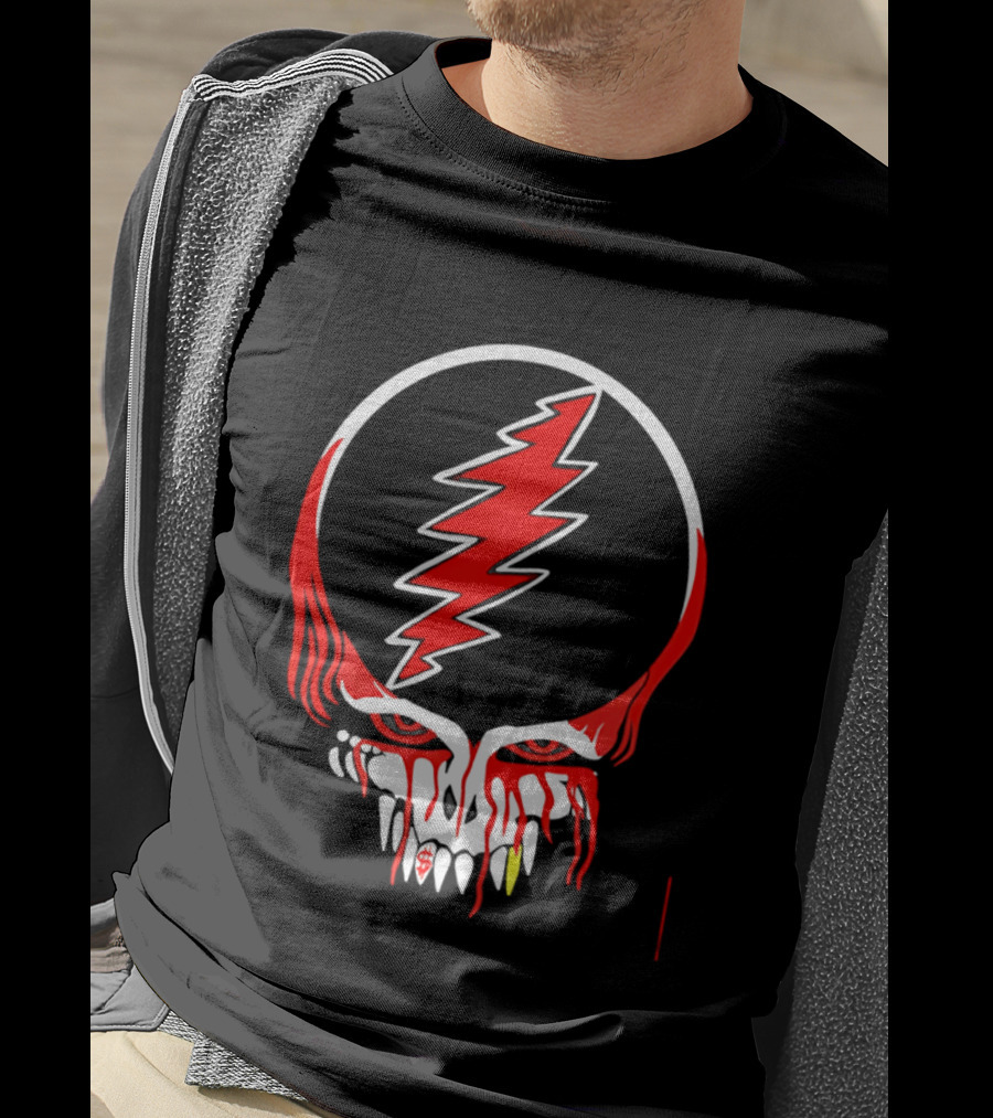 Grateful Dead Steal Your Face Skull Lightning Punk Rock Red White T-Shirt