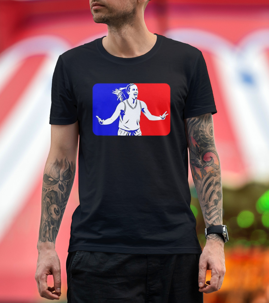 Caitlin Clark Basketball Player Silhouette In Iconic Red And Blue T-Shirt
