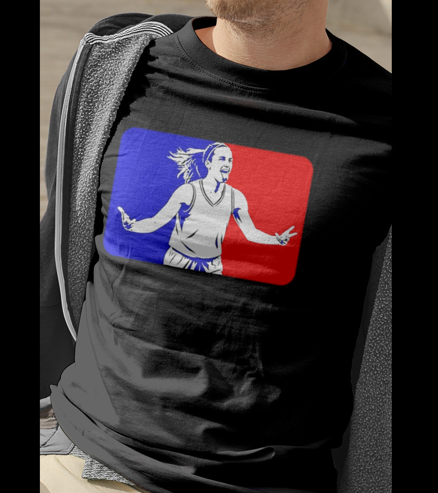 Caitlin Clark Basketball Player Silhouette In Iconic Red And Blue T-Shirt
