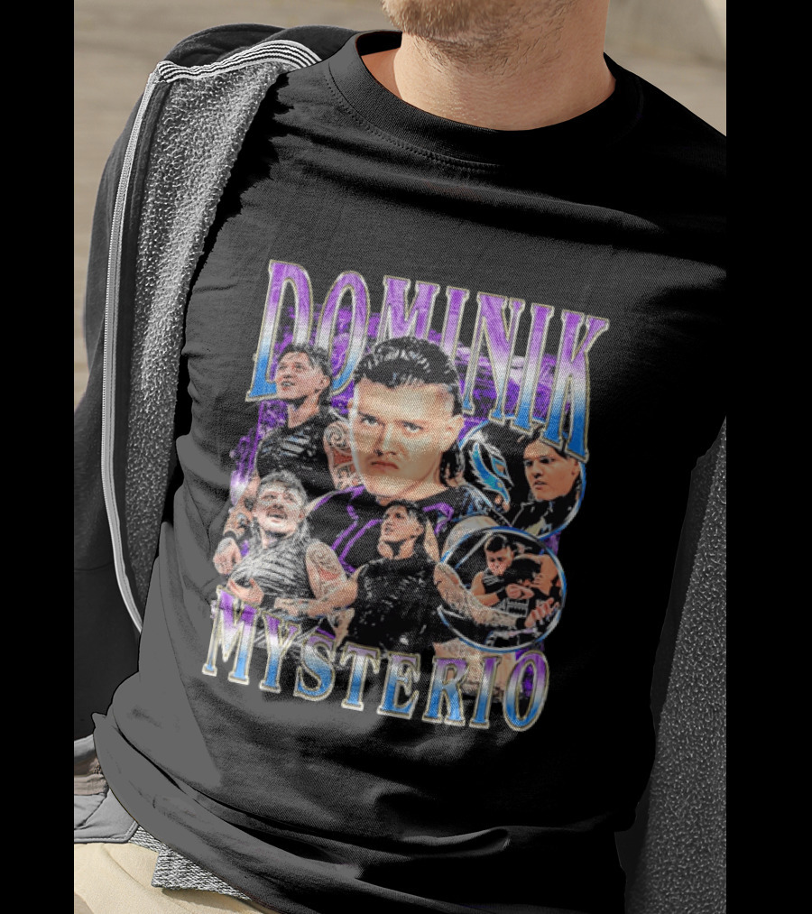 Dominik Mysterio Wrestler Photo Collage Metallic Gradient T-Shirt