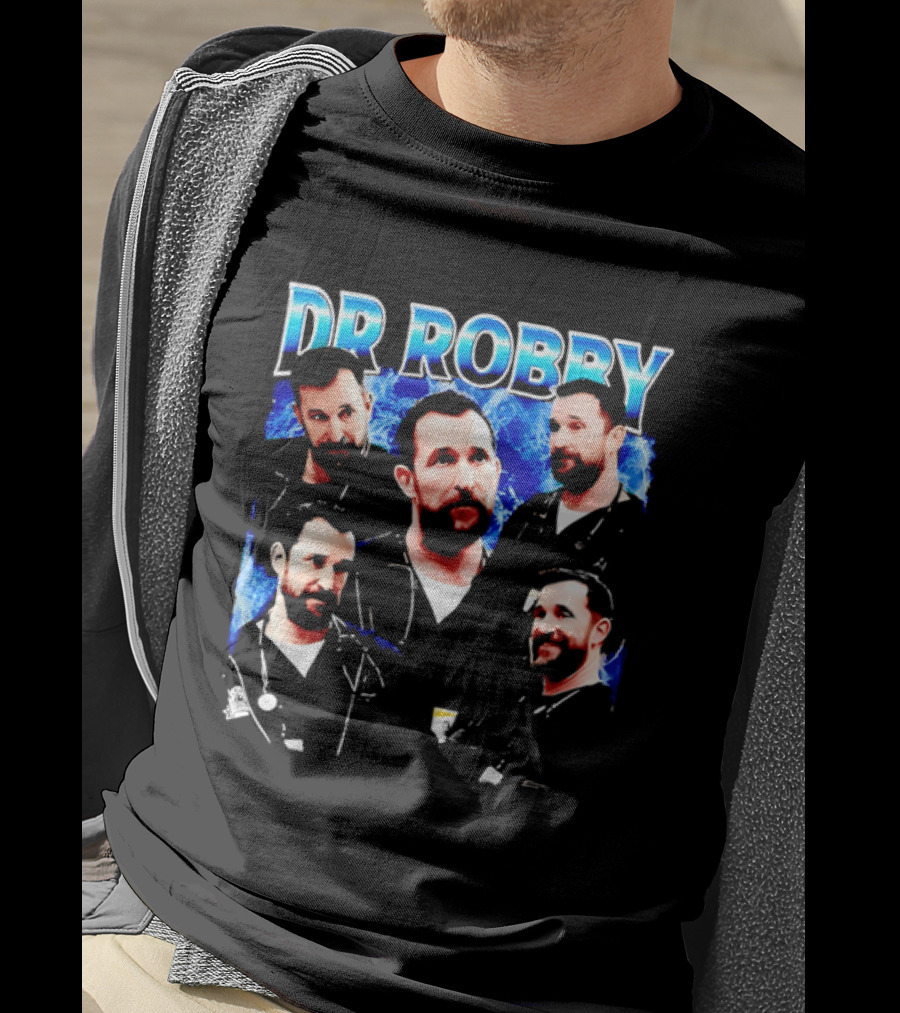 Dr Robby Bearded Male Doctor Scrubs Stethoscope Photo Collage T-Shirt