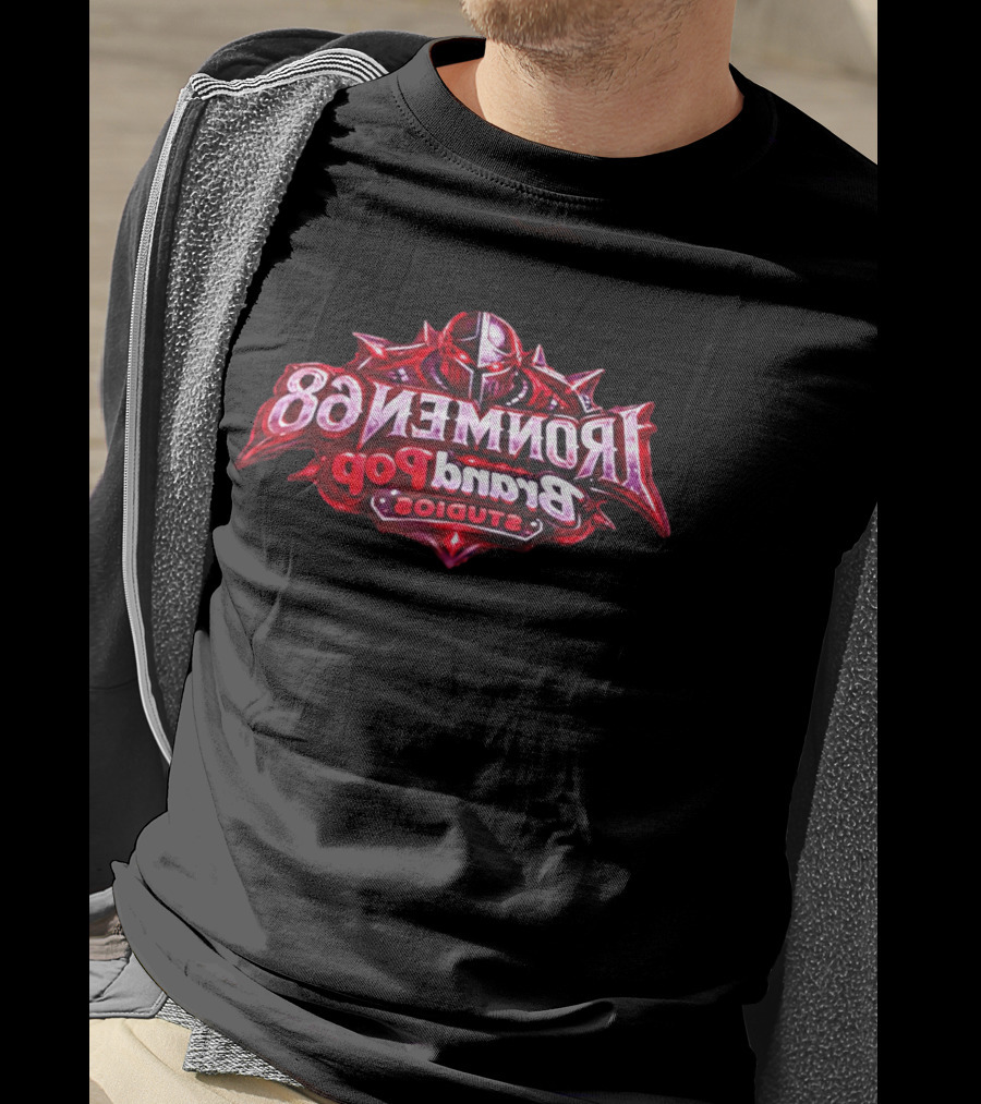 Ironmen 68 Brand Pop Studios Armored Knight Helmet Red Glowing Eyes T-Shirt