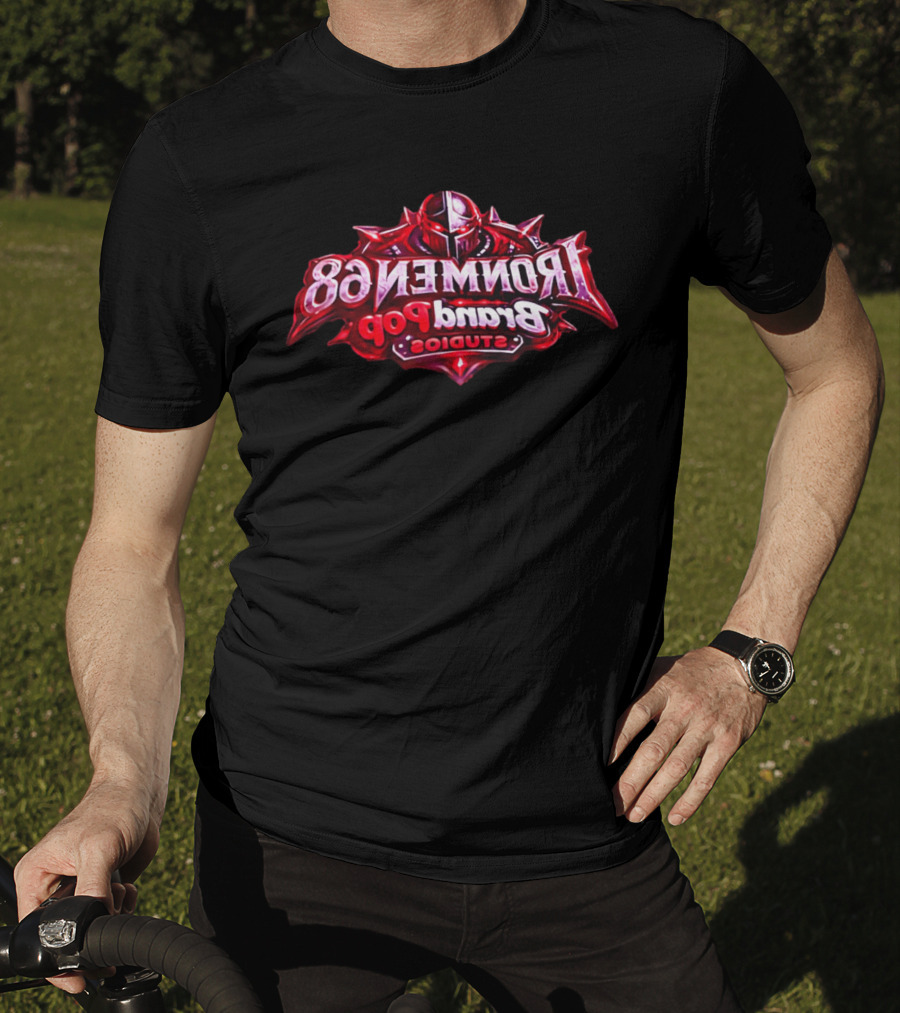 Ironmen 68 Brand Pop Studios Armored Knight Helmet Red Glowing Eyes T-Shirt
