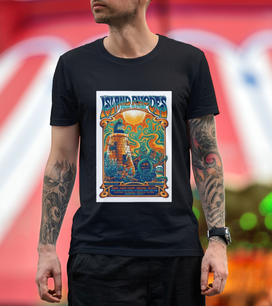 Island Rhodes Music Festival 2026 Lighthouse Octopus Art Pawtucket Rhode Island Sublime Slightly Stoopid August 15 16 T-Shirt