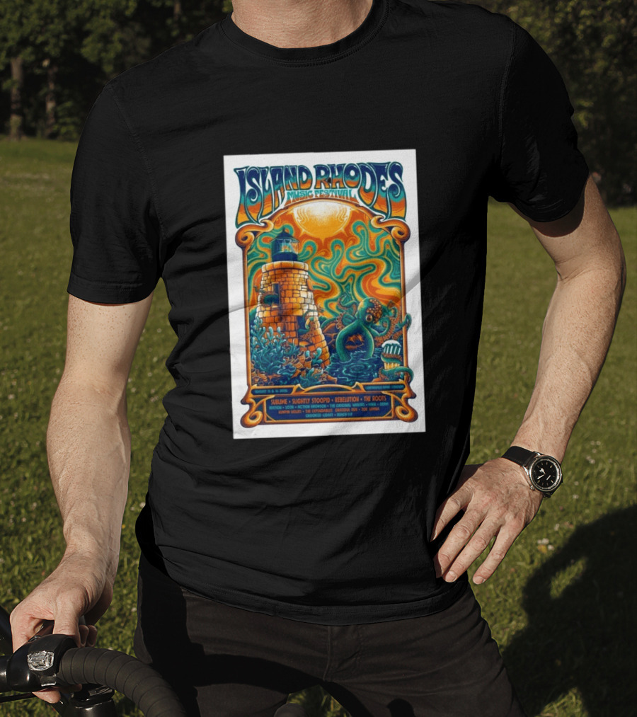 Island Rhodes Music Festival 2026 Lighthouse Octopus Art Pawtucket Rhode Island Sublime Slightly Stoopid August 15 16 T-Shirt