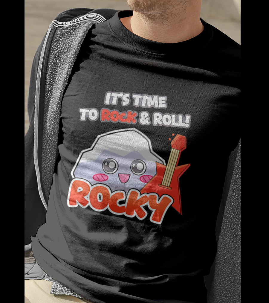 It's Time To Rock And Roll Rocky Rock With Guitar Cute Cartoon T-Shirt