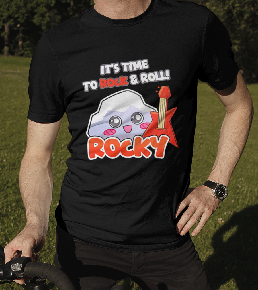 It's Time To Rock And Roll Rocky Rock With Guitar Cute Cartoon T-Shirt