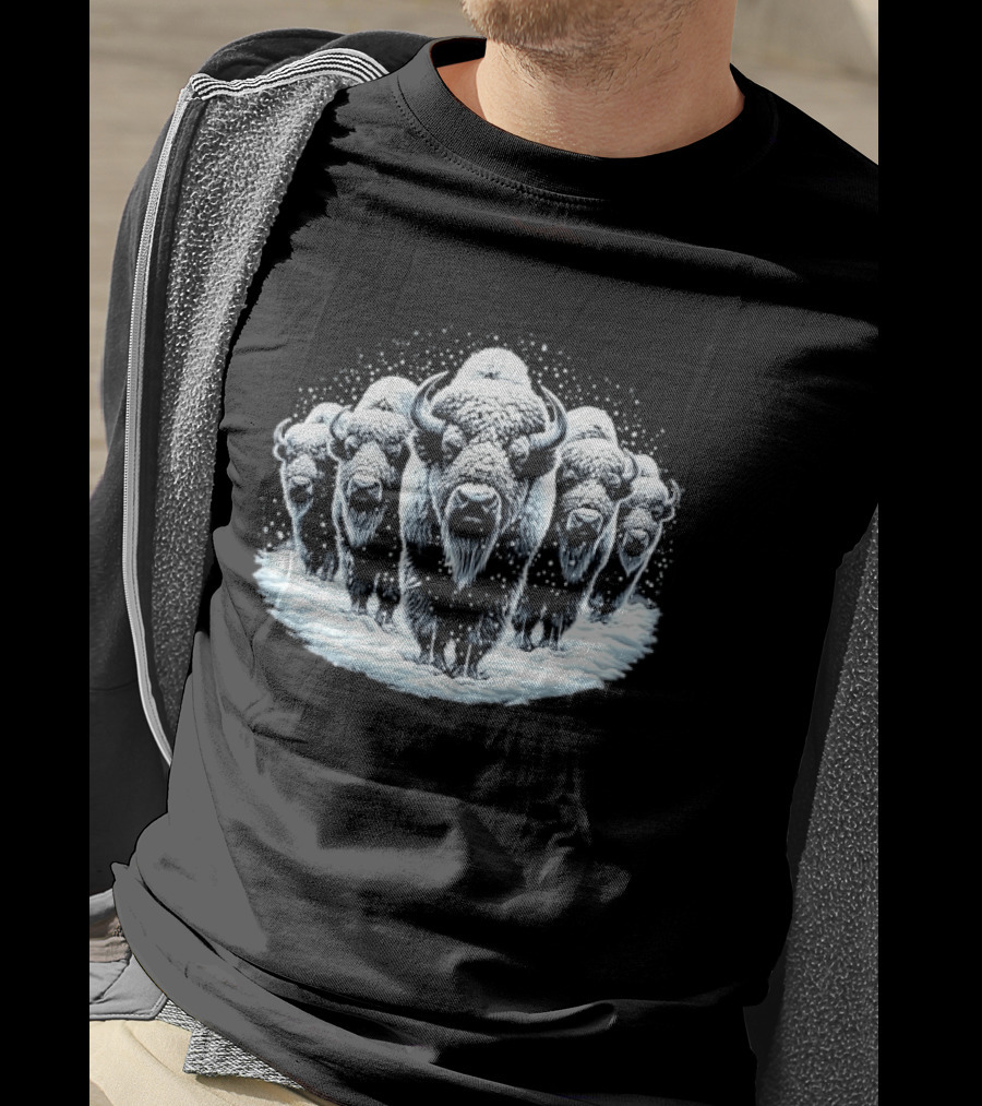 Five Snowbound American Bison Herd Winter Blizzard Snowdrift T-Shirt