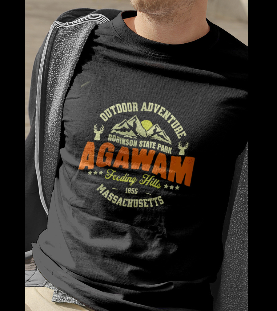 Outdoor Adventure Robinson State Park Agawam Feeding Hills 1855 Massachusetts Mountain Sun Deer T-Shirt