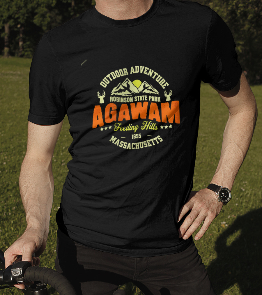 Outdoor Adventure Robinson State Park Agawam Feeding Hills 1855 Massachusetts Mountain Sun Deer T-Shirt
