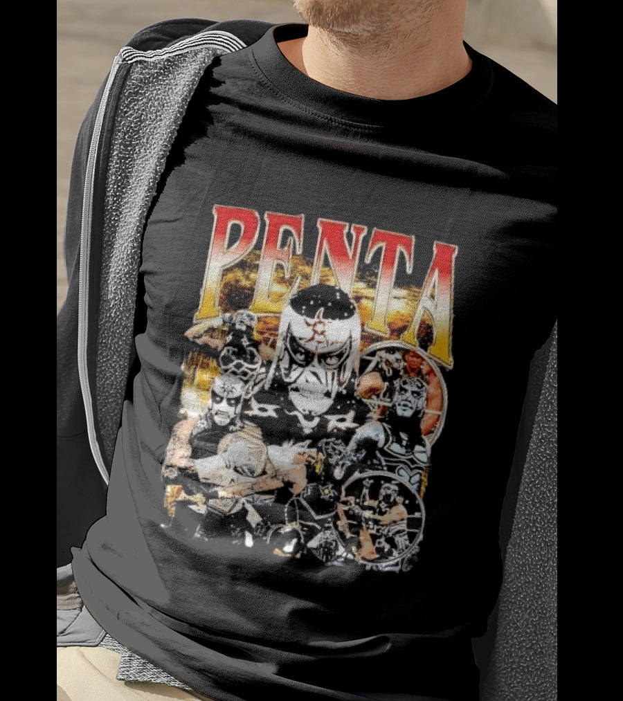 Penta Masked Luchador Wrestler Belt Photo Collage Bootleg T-Shirt