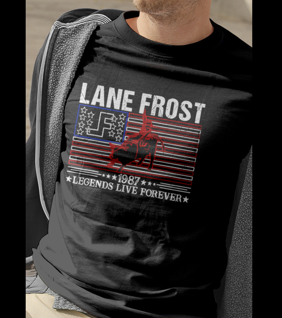 Lane Frost 1987 Legends Live Forever Rodeo US Flag T-Shirt