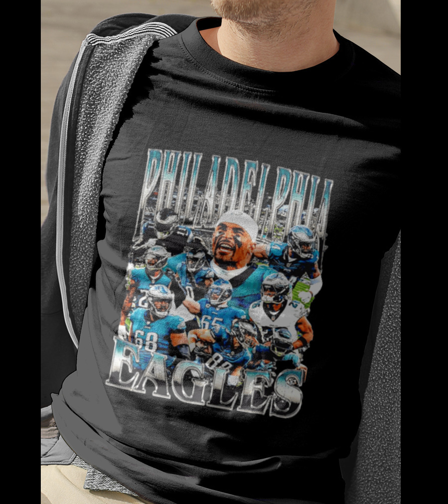 Philadelphia Eagles Player Photo Collage Screaming Metallic Bootleg T-Shirt