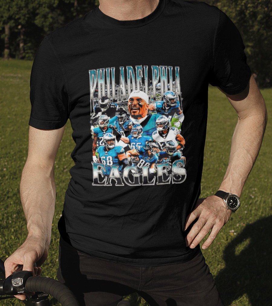 Philadelphia Eagles Player Photo Collage Screaming Metallic Bootleg T-Shirt